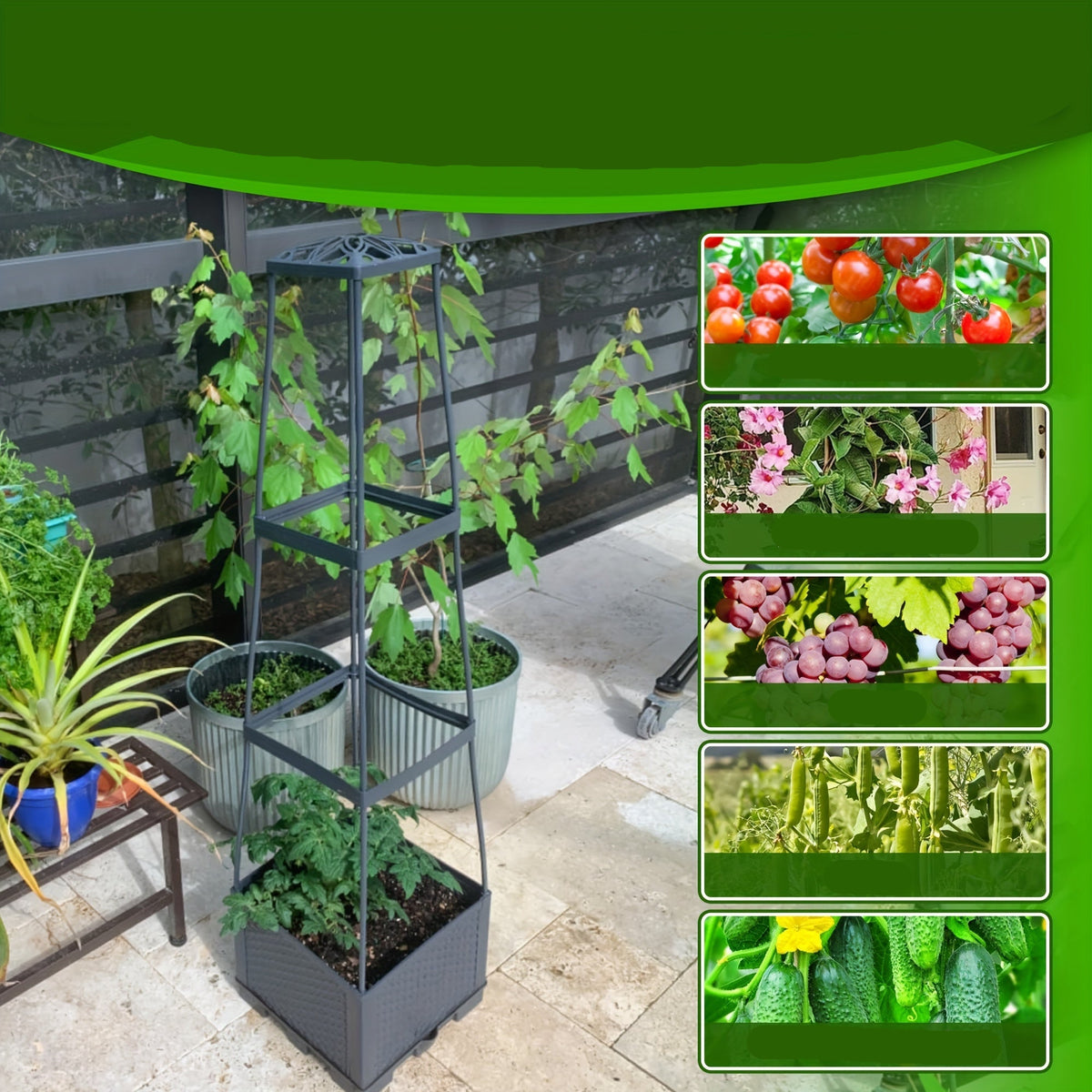 Self-Watering Raised Garden Bed Planter – Trellis & Wheels for Tomatoes, Climbing Vegetables & Indoor/Outdoor Gardening Made Easy