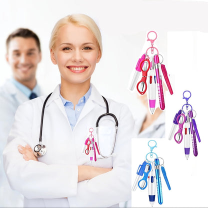 1 Set/6pcs Nurse Pen Set Badge Reel Holder Accessories Clip - Retractable Mini Nursing Ball Pen Permanent Marker Highlighter Foldable Scissors Work Student Office Hospital for Nurses Coworkers