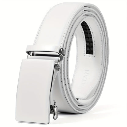 Men’s Leather Ratchet Belt – Adjustable Automatic Buckle Dress Belt with Gift Box, 35mm Premium Classic Accessory