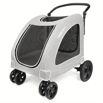 Spacious Heavy-Duty Pet Stroller – 120lb Capacity Dog & Cat Travel Stroller with 360° Wheels, Mesh Panels & One-Step Folding Design for Outdoor Adventures