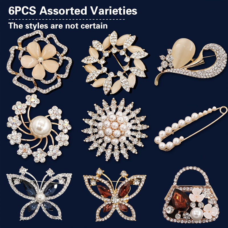 Rhinestone Inlaid Brooch Set – 9pcs. Elegant Luxury Corsage Pins for Women’s Suits, Jackets, Weddings, and Holiday Fashion Accessories