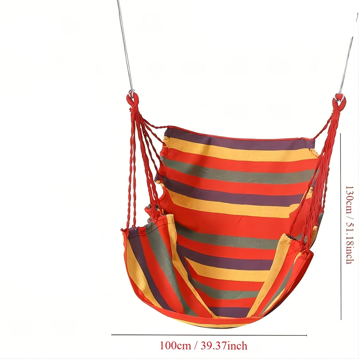 Striped Hammock Chair – Hanging Rope Swing Seat with Cushions for Porch, Patio, Bedroom & Camping