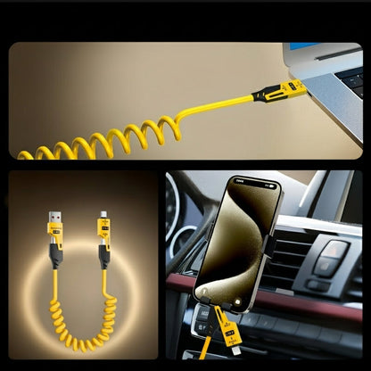 Retractable Charging Cable – 65W 4-in-1 Zinc Alloy High-Speed Universal Charger for iPhone, Samsung, Huawei, and More