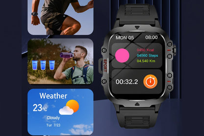 Men’s Outdoor Smart Watch – HD Touchscreen Sports Smartwatch with Wireless Calling, Multi-Sport Modes, USB Charging for Android and iPhone