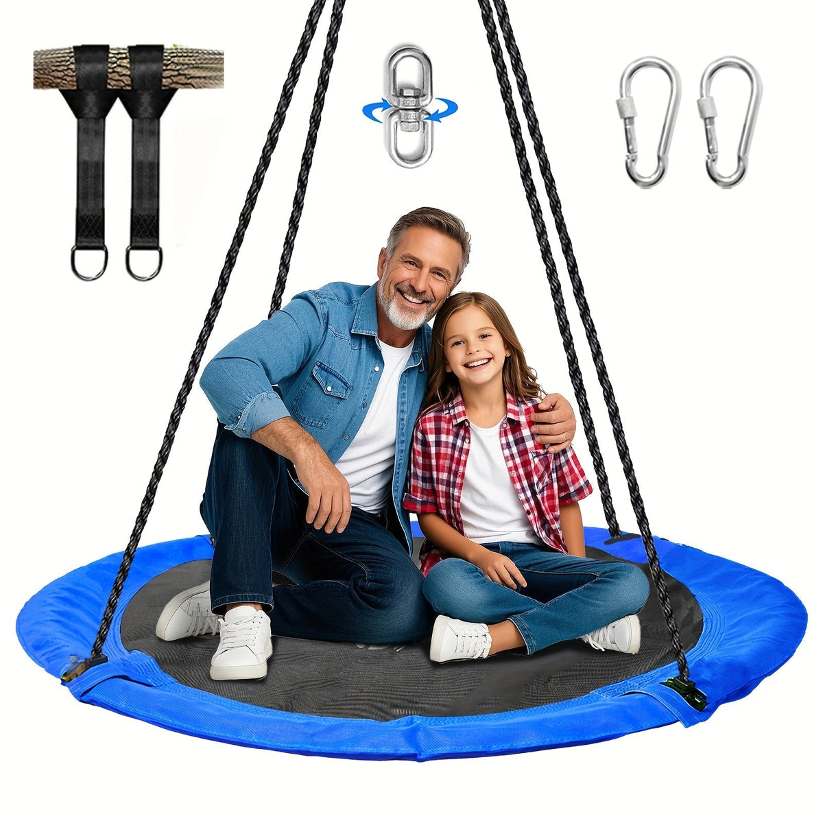43-Inch Saucer Tree Swing for Kids – 360° Rotating Waterproof Nest Hammock Seat, Tree Straps and Swivel Included