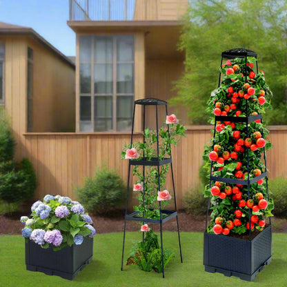 Self-Watering Raised Garden Bed Planter – Trellis & Wheels for Tomatoes, Climbing Vegetables & Indoor/Outdoor Gardening Made Easy