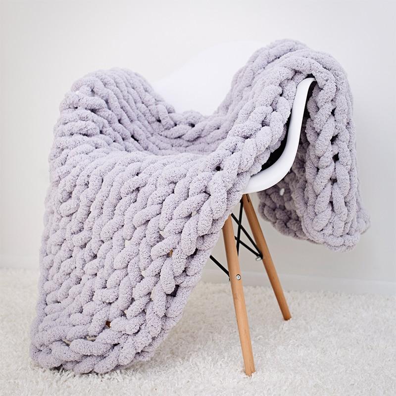 Chenille Chunky Knitted Blanket, Thick Cable Knit Throw for Couch Bed Sofa