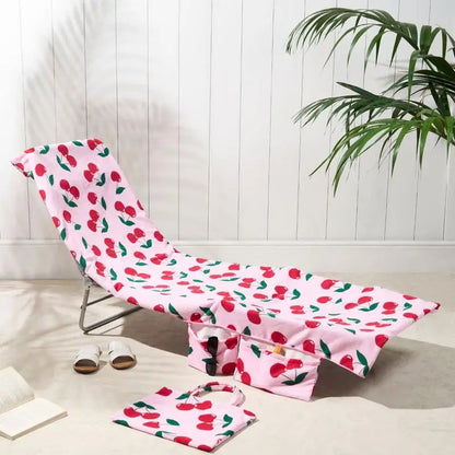 Extra-Large Quick Dry Beach Lounge Chair Towel – Microfiber Spa Pool Towel with Handy Pockets for Travel and Relaxation