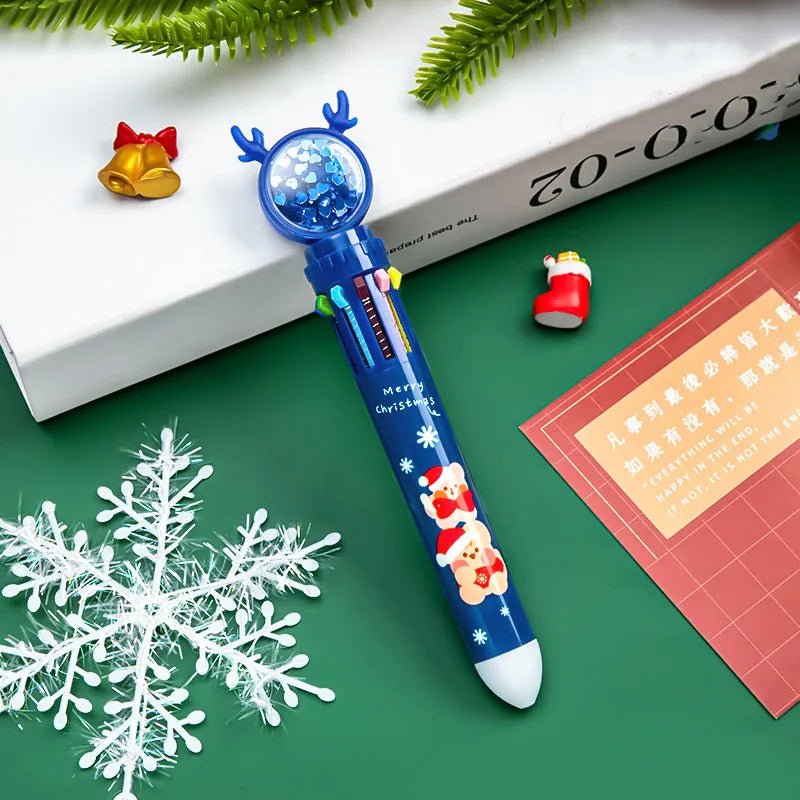 Christmas Ballpoint Pen Set with Adorable Cartoon Elk Charms – Perfect Gifts for Kids This Merry Season & New Year