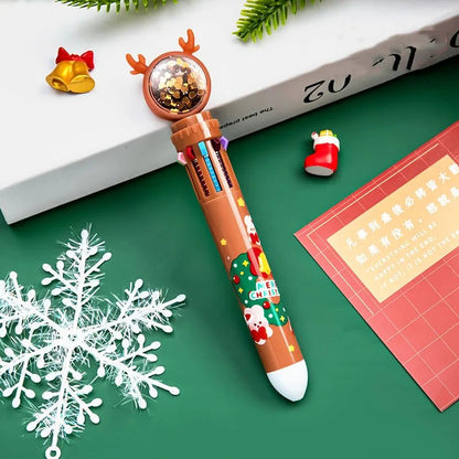 Christmas Ballpoint Pen Set with Adorable Cartoon Elk Charms – Perfect Gifts for Kids This Merry Season & New Year