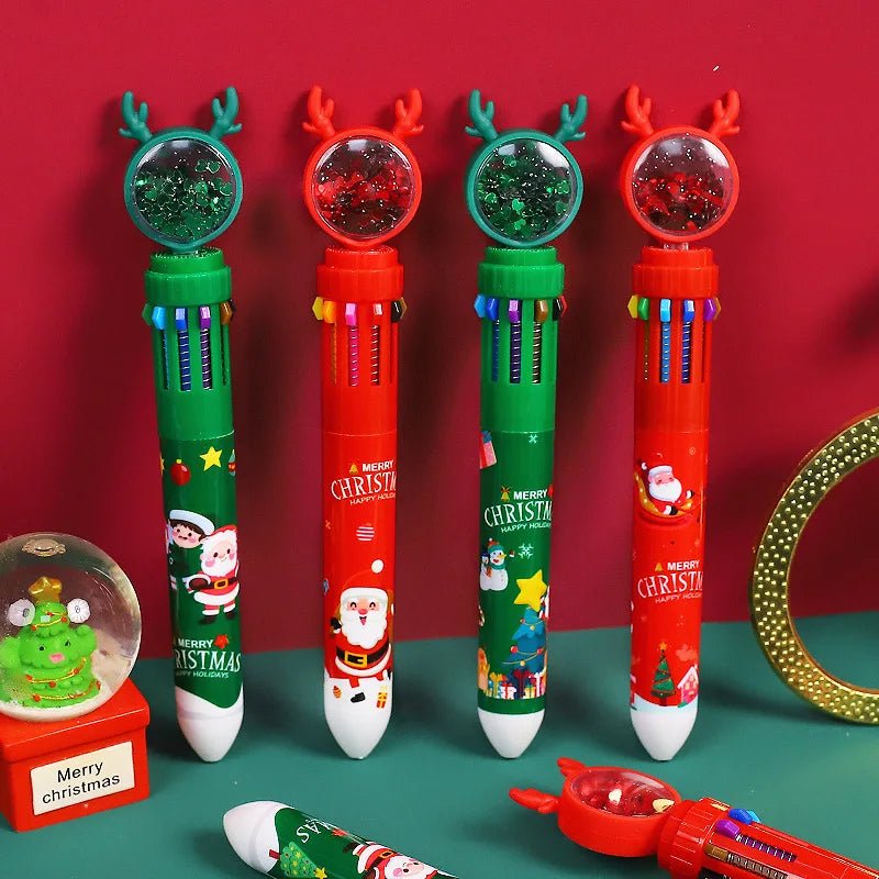 Christmas Ballpoint Pen Set with Adorable Cartoon Elk Charms – Perfect Gifts for Kids This Merry Season & New Year