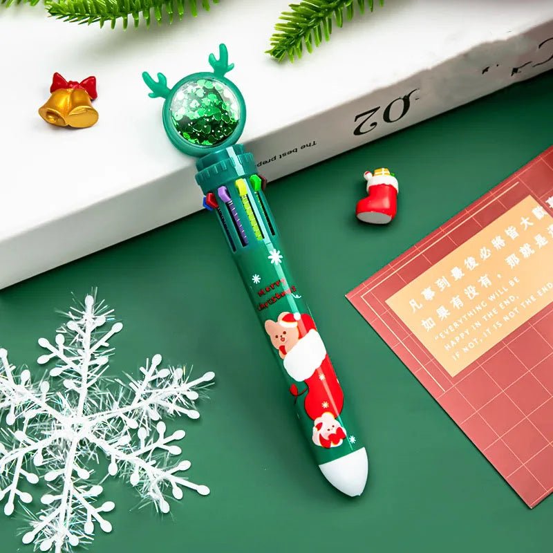Christmas Ballpoint Pen Set with Adorable Cartoon Elk Charms – Perfect Gifts for Kids This Merry Season & New Year