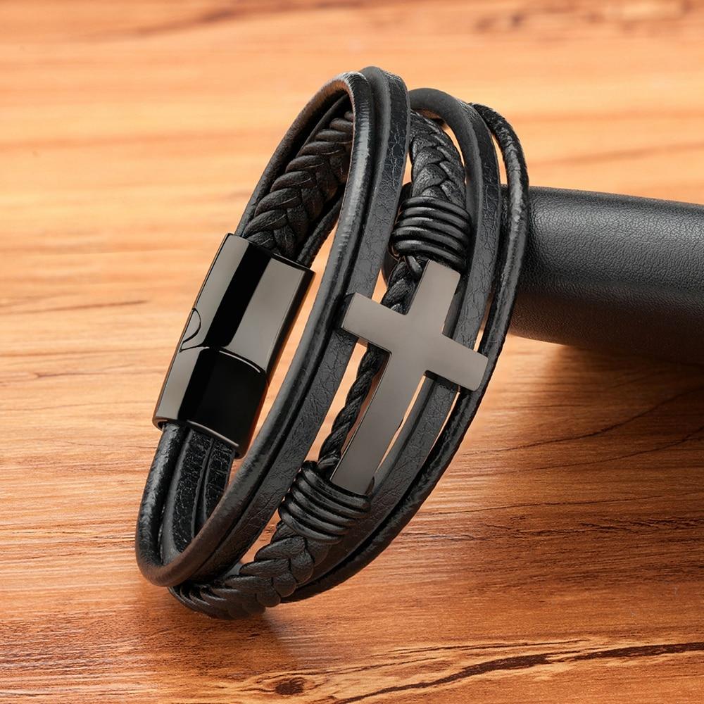 Classic Stainless Steel Men's Leather Bracelet