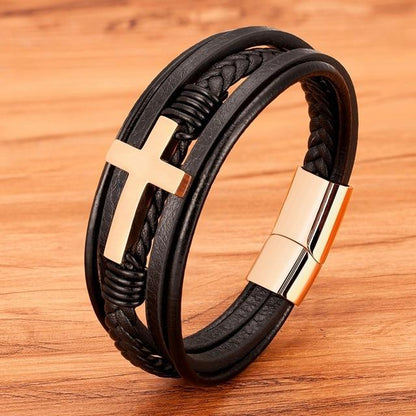 Classic Stainless Steel Men's Leather Bracelet