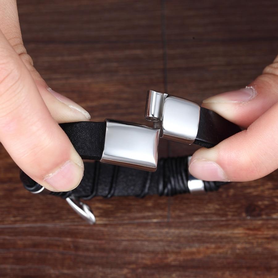 Classic Stainless Steel Men's Leather Bracelet