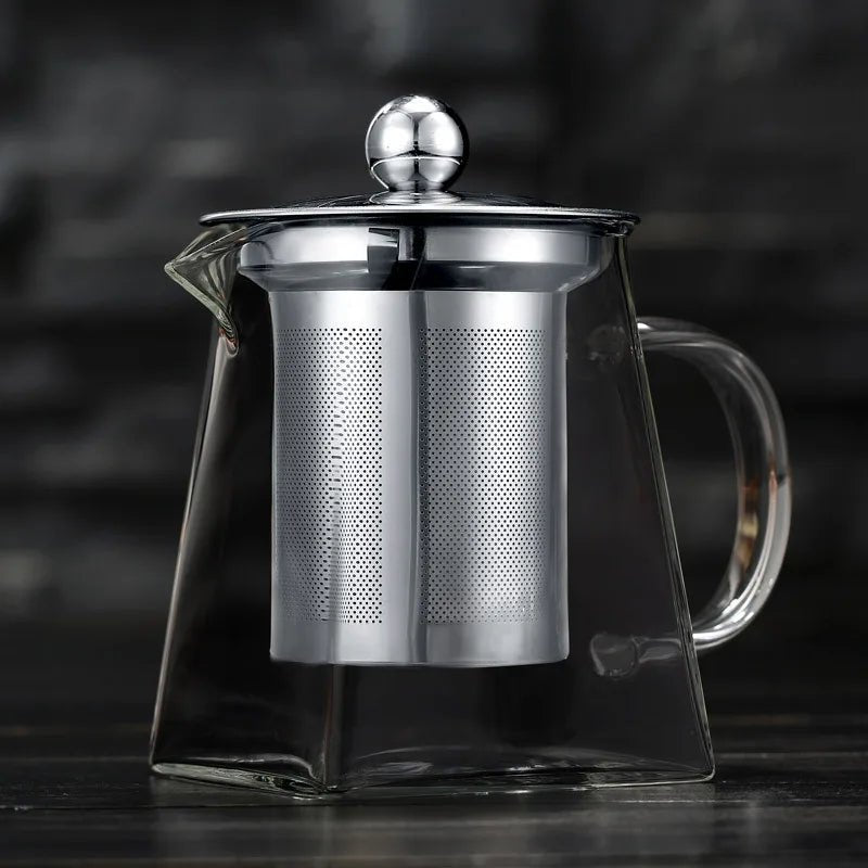 Clear Glass Teapot with Infuser – Heat-Resistant Square Kettle for Flower & Herbal Teas, Perfect Teaware for Every Sip