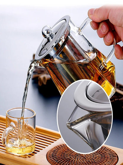 Clear Glass Teapot with Infuser – Heat-Resistant Square Kettle for Flower & Herbal Teas, Perfect Teaware for Every Sip