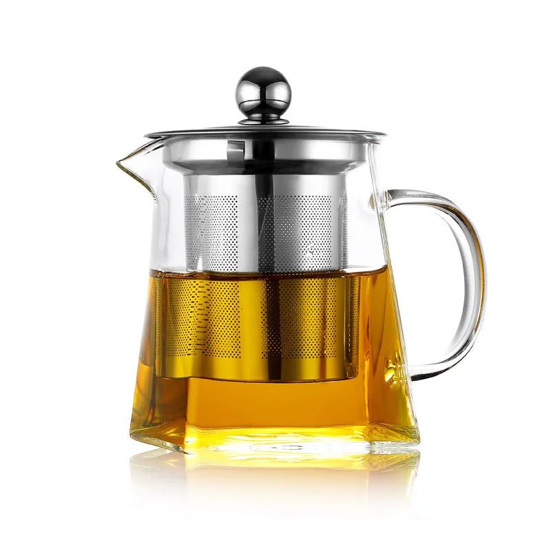 Clear Glass Teapot with Infuser – Heat-Resistant Square Kettle for Flower & Herbal Teas, Perfect Teaware for Every Sip