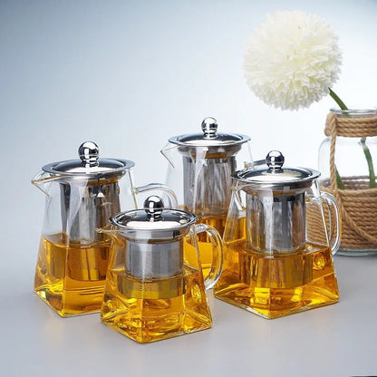 Clear Glass Teapot with Infuser – Heat-Resistant Square Kettle for Flower & Herbal Teas, Perfect Teaware for Every Sip