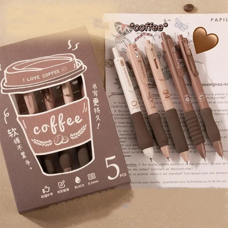 Coffee Time Gel Pens & Highlighter Set – 0.5mm Ballpoint & Rich Coffee Markers for Effortless Writing