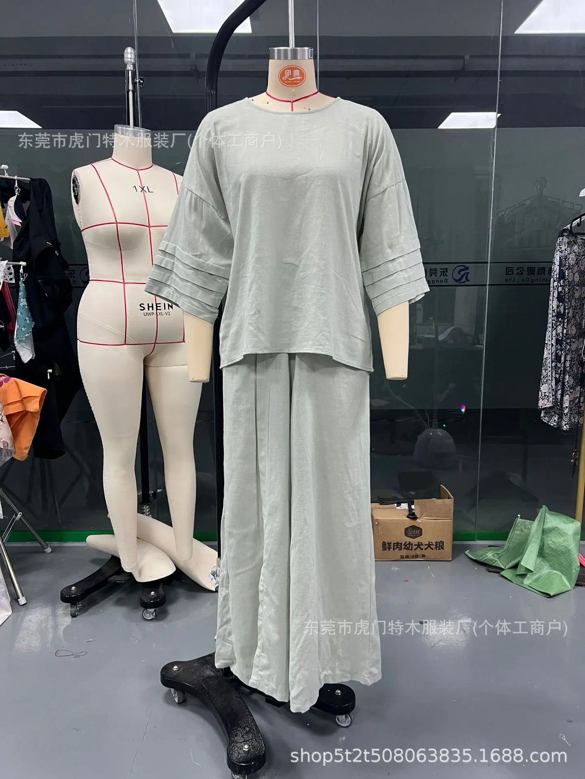 Women’s Loose Two-Piece Summer Set – Casual Button Shirt with 3/4 Sleeves and Slit Wide-Leg Pants for Effortless 2025 Style and Relaxed Elegance