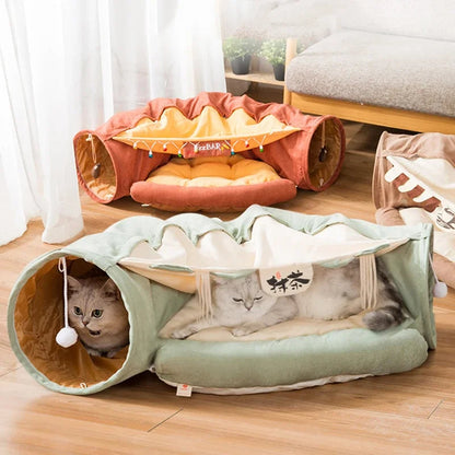 Collapsible Pet Tunnel Bed – Interactive Crinkle Pet Tent for Cat and Dogs for Play & Naps