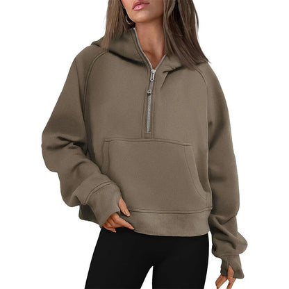 Half-Zip Fleece Hoodie Sweatshirt – Stylish Fall/Winter Pullover for Women’s Cozy Outfits and Streetwear Layers