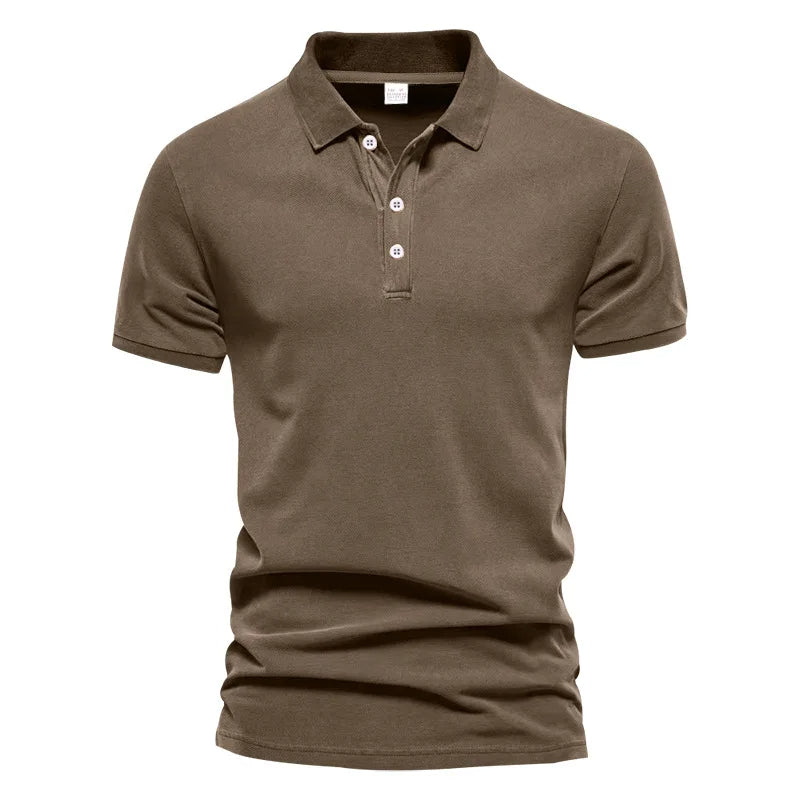 Solid Color Short-Sleeved Top Men's Polo Shirt –  Button Lapel Top for Summer Sports and Leisure