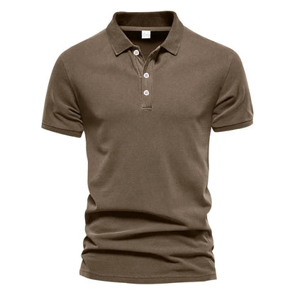 Solid Color Short-Sleeved Top Men's Polo Shirt –  Button Lapel Top for Summer Sports and Leisure