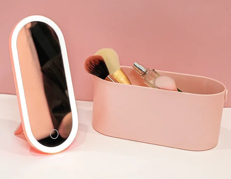 LED Portable Makeup Organizer with Mirror – Compact Vanity Light with Folding Design, Cosmetic Pocket Mirror Gift for Beauty Lovers