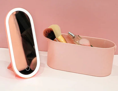 LED Portable Makeup Organizer with Mirror – Compact Vanity Light with Folding Design, Cosmetic Pocket Mirror Gift for Beauty Lovers