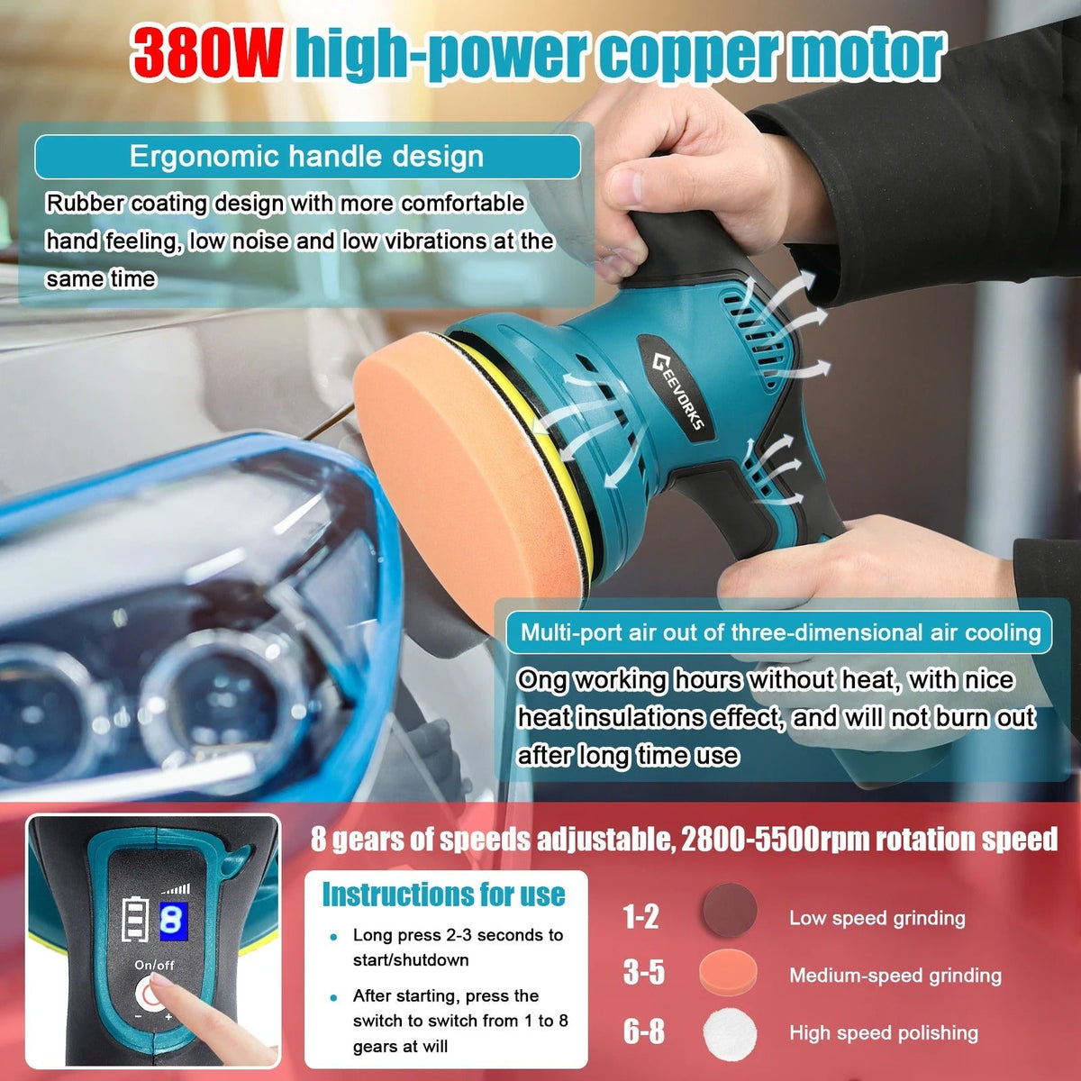 Cordless Car Buffer Polisher - High Efficient Auto Waxing Polishing Machine