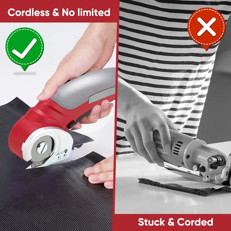 Cordless Versatile Fabric Cutter - Rotary Cutter with Self-sharpening Blade for Fabric Cloth Carpet Leather Felt
