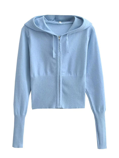 Trendy Knit Tracksuit – Cropped Hoodie & Trousers Set for Chic Comfort & Style