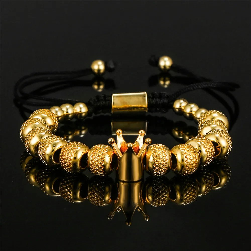 Crown Charm Bracelet – Handmade Copper Beads, Braided Royal Design for Men & Women, Perfect Jewelry Gift