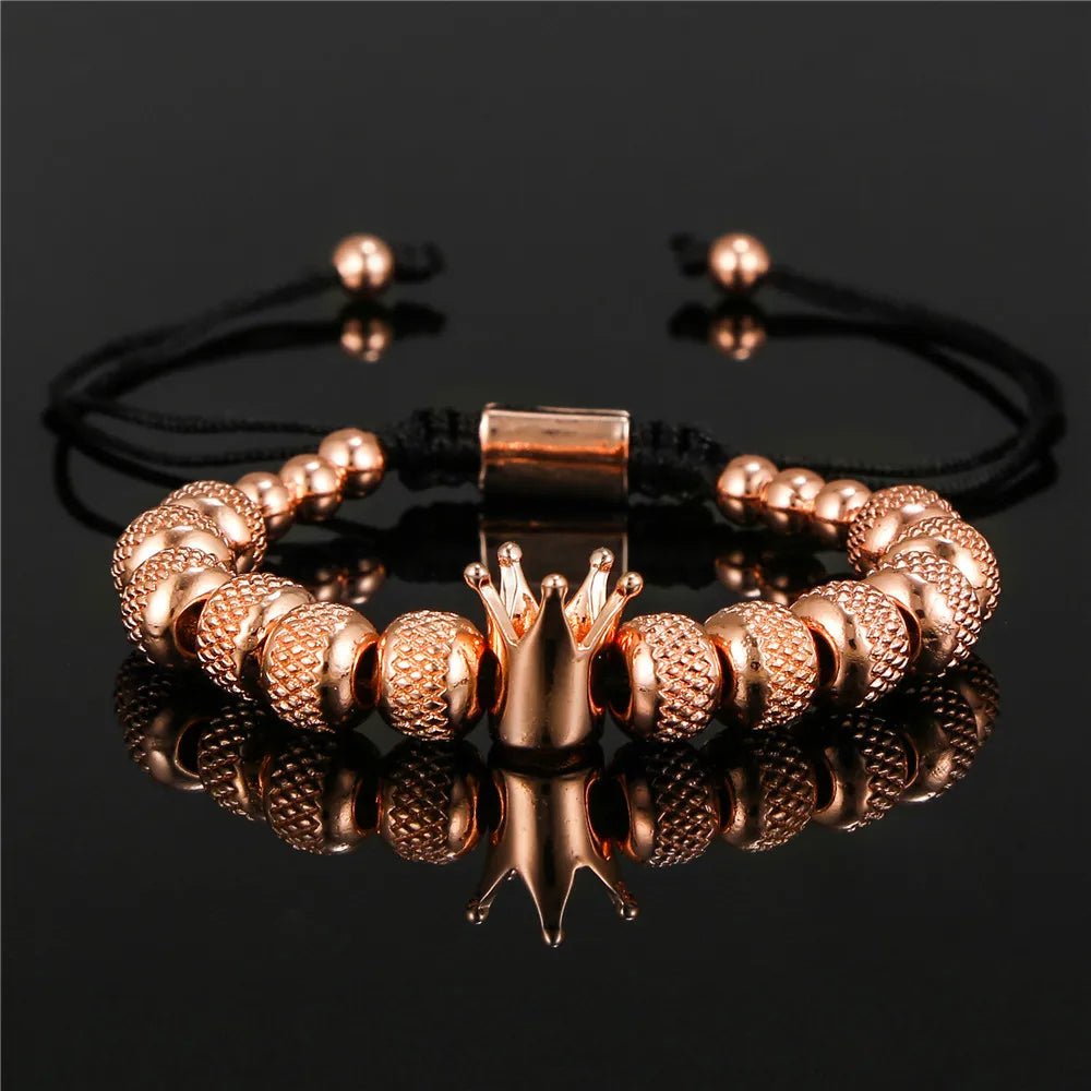Crown Charm Bracelet – Handmade Copper Beads, Braided Royal Design for Men & Women, Perfect Jewelry Gift