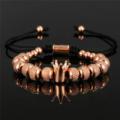 Crown Charm Bracelet – Handmade Copper Beads, Braided Royal Design for Men & Women, Perfect Jewelry Gift