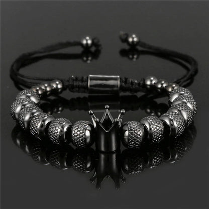 Crown Charm Bracelet – Handmade Copper Beads, Braided Royal Design for Men & Women, Perfect Jewelry Gift