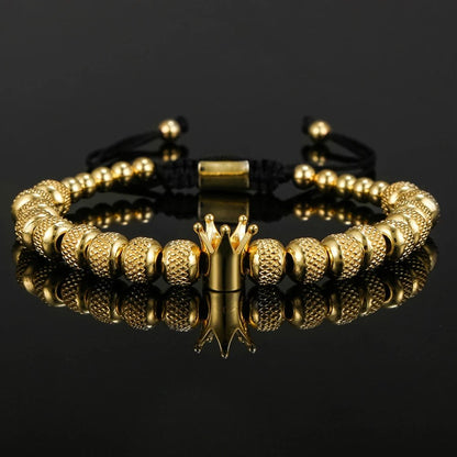 Crown Charm Bracelet – Handmade Copper Beads, Braided Royal Design for Men & Women, Perfect Jewelry Gift