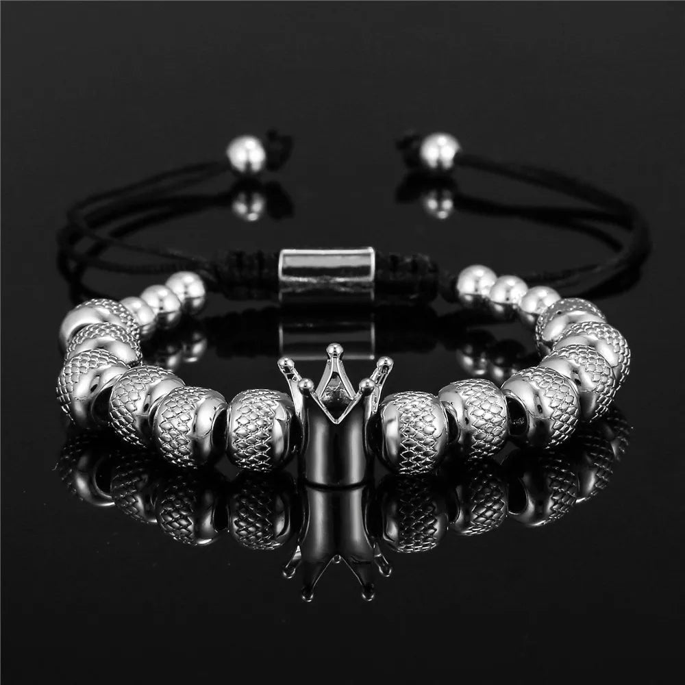 Crown Charm Bracelet – Handmade Copper Beads, Braided Royal Design for Men & Women, Perfect Jewelry Gift