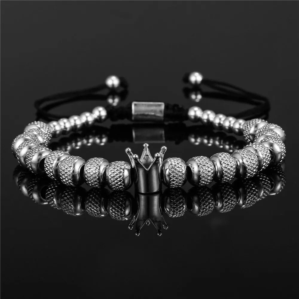 Crown Charm Bracelet – Handmade Copper Beads, Braided Royal Design for Men & Women, Perfect Jewelry Gift