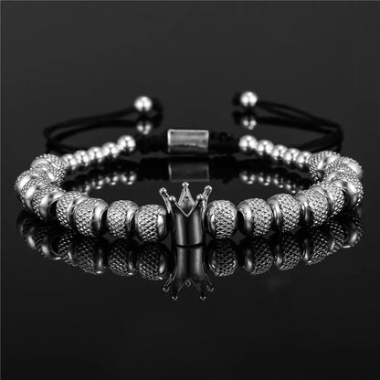 Crown Charm Bracelet – Handmade Copper Beads, Braided Royal Design for Men & Women, Perfect Jewelry Gift