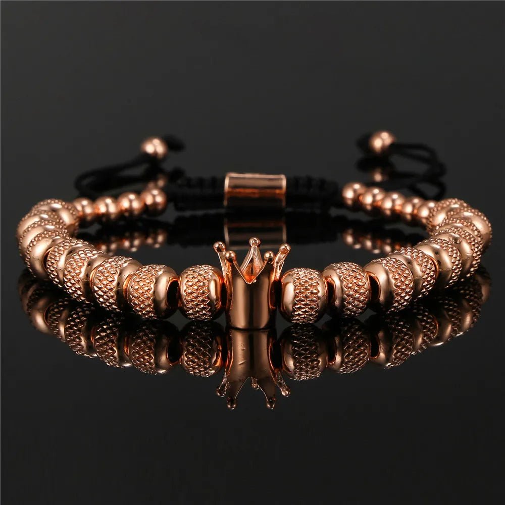 Crown Charm Bracelet – Handmade Copper Beads, Braided Royal Design for Men & Women, Perfect Jewelry Gift