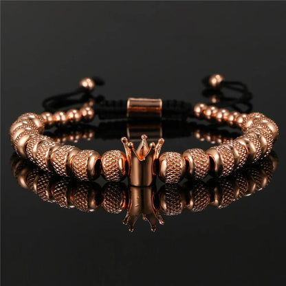 Crown Charm Bracelet – Handmade Copper Beads, Braided Royal Design for Men & Women, Perfect Jewelry Gift