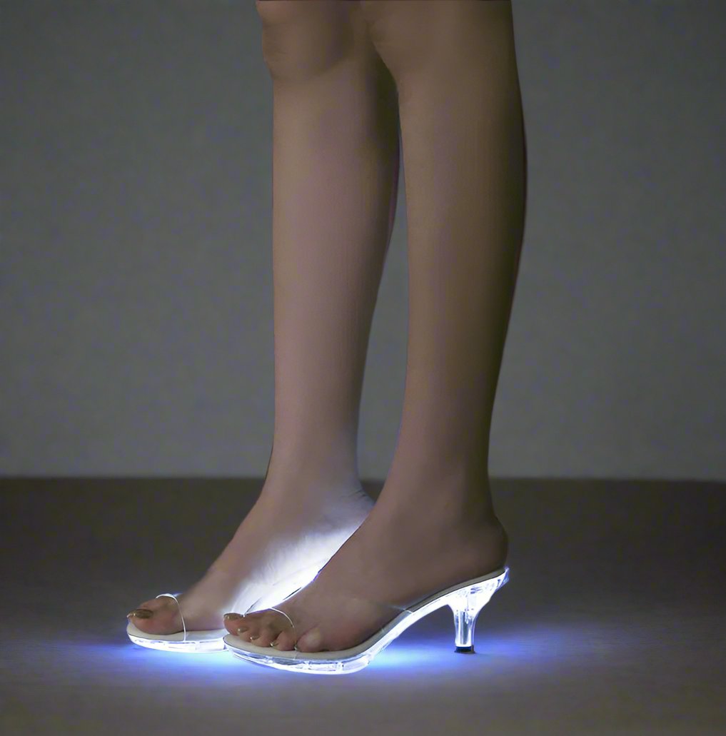 Crystal Clear Women's LED Kitten Heel Sandals – Light-Up Transparent Slide Heels for Nightclubs & Parties