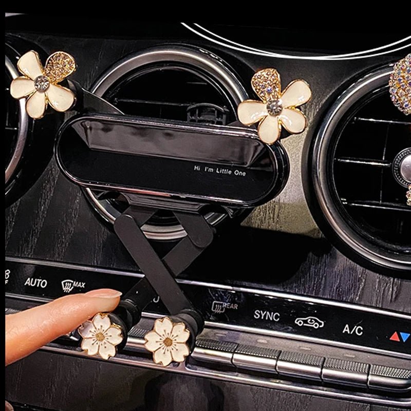 Crystal Flower Car Phone Holder – Sparkling Gravity Car Holder for iPhone, Samsung & More