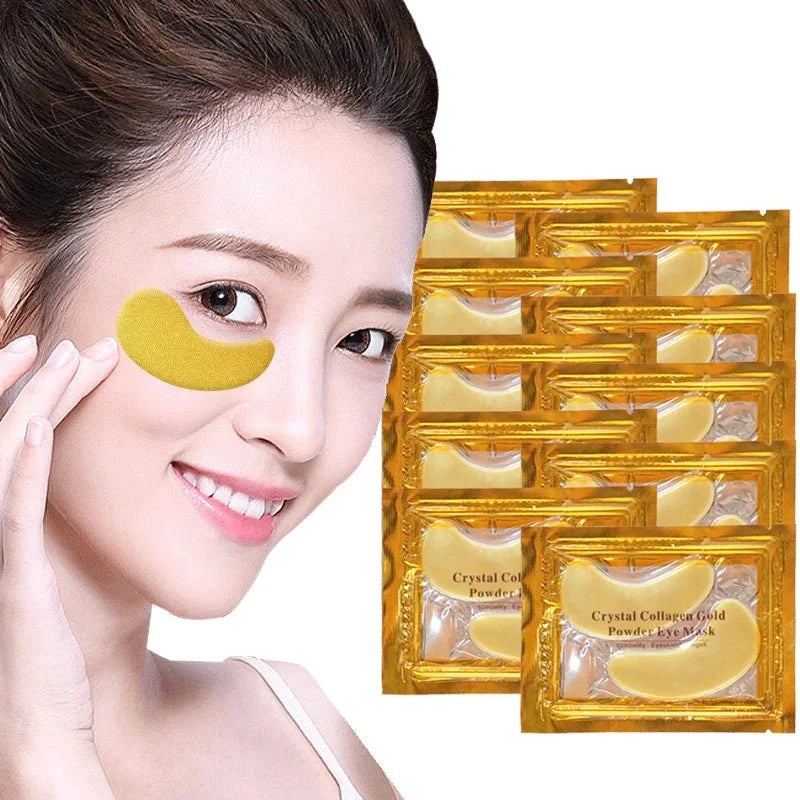 Gold Under-Eye Gel Patches — Cooling Hydrogel Eye Masks in Single-Use Foil Sachets, 20–30 Minute Wear