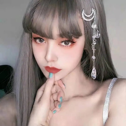 Crystal Moon & Tassel Hair Clip – Vintage Diamond-Studded Korean Side Pin for Elegant Hairstyles