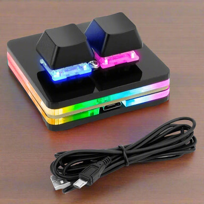 Custom RGB Mini Gaming Keyboard – 2-Key Macro Pad for Copy-Paste, Photoshop, CAD, and Programming with Mechanical Precision & Vibrant LED Lighting