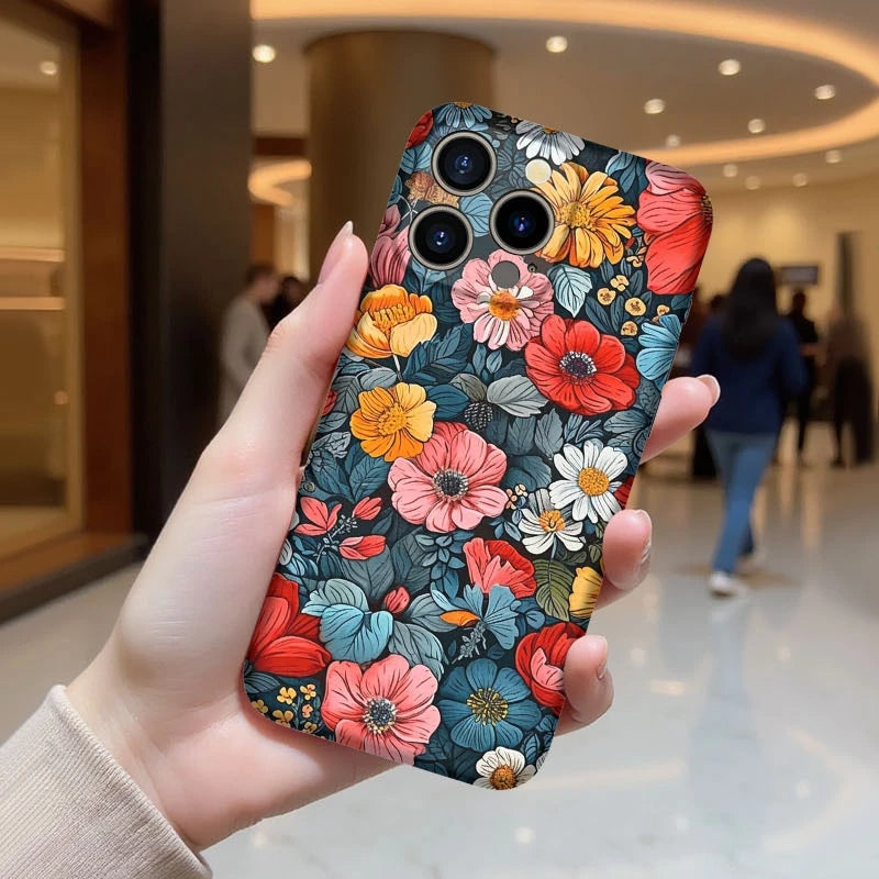 Custom Silicone Oil Painting Flower iPhone Case – iPhone 11–16 Series Vintage Floral 2-in-1 Anti-Slip Shockproof Scratch-Resistant Non-Fading HD Print